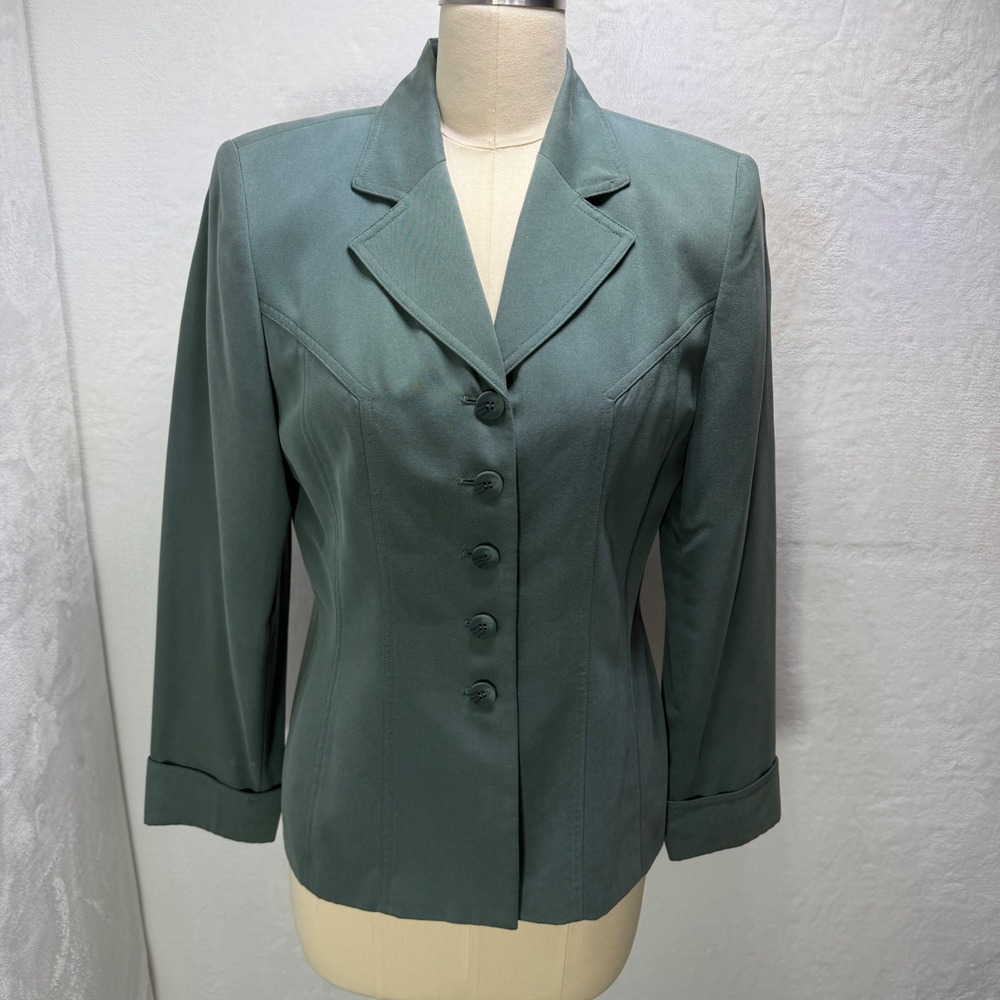 VTG Amanda Smith Sage Green Western Yoke Tailored Blazer Women Suit Jacket Lapel